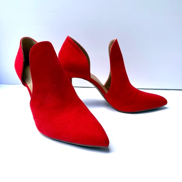 Christian Siriano Red Suede Toe Pointed Heels - Picture 1 of 7